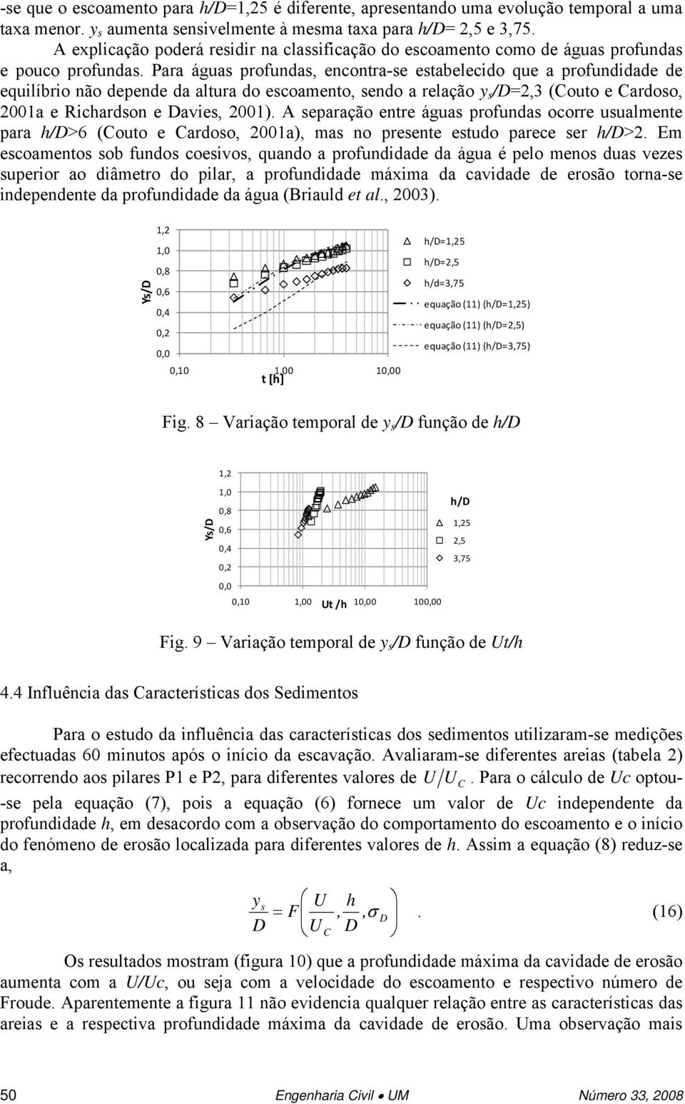 Para água profunda, encontra-e etabelecido que a profundidade de equilíbrio não depende da altura do ecoamento, endo a relação y /=2,3 (Couto e Cardoo, 2001a e Richardon e avie, 2001).