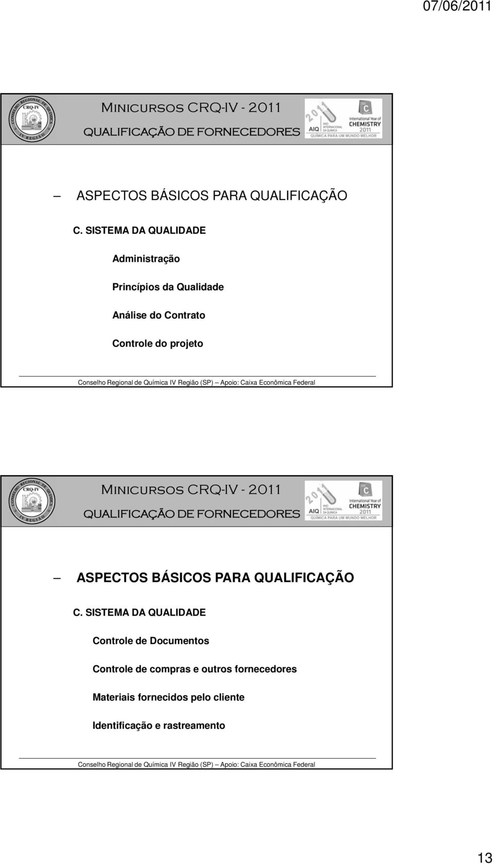 Controle do projeto  SISTEMA DA QUALIDADE Controle de Documentos Controle de