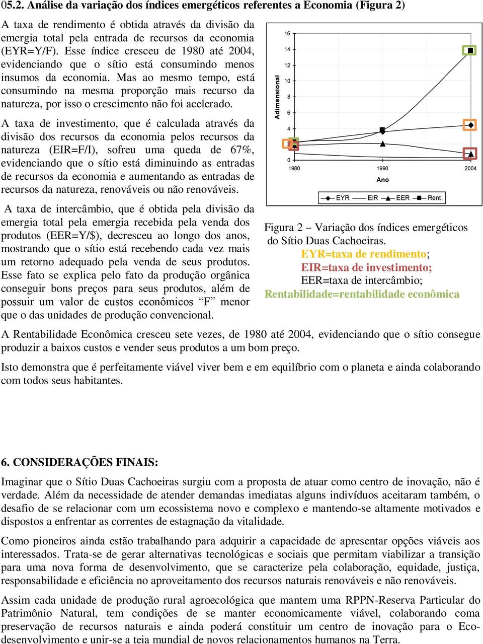 Esse índice cresceu de 1980 até 2004, evidenciando que o sítio está consumindo menos insumos da economia.