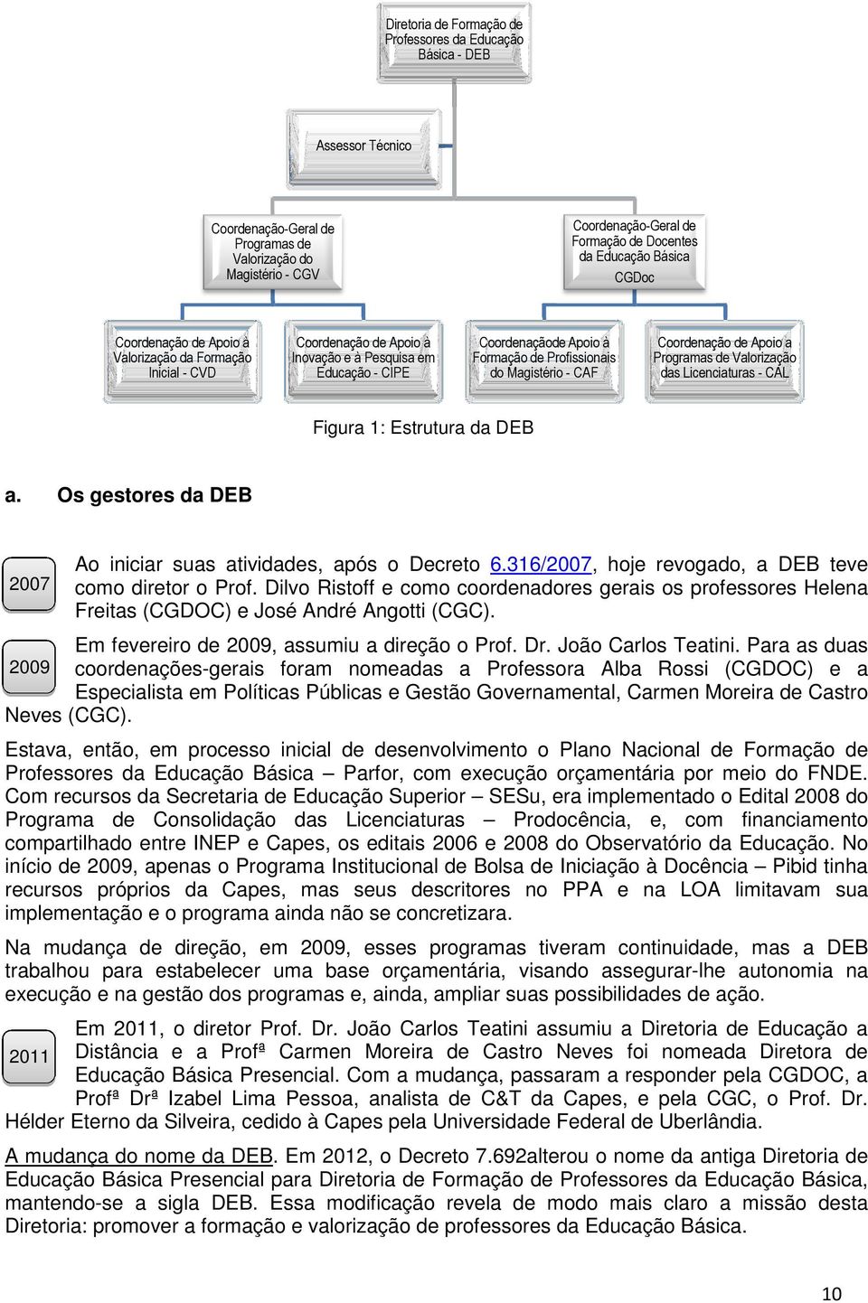 - CAF Coordenação de Apoio a Programas de Valorização das Licenciaturas - CAL Figura 1: Estrutura da DEB a. Os gestores da DEB 2007 Ao iniciar suas atividades, após o Decreto 6.