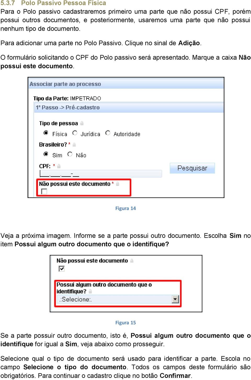 Figura 14 Veja a próxima imagem. Informe se a parte possui outro documento. Escolha Sim no item Possui algum outro documento que o identifique?