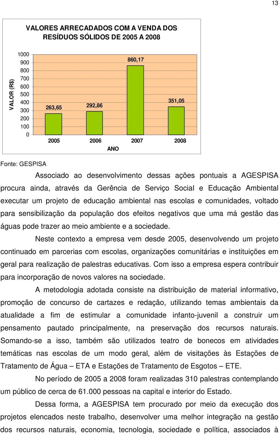 comunidades, voltado para sensibilização da população dos efeitos negativos que uma má gestão das águas pode trazer ao meio ambiente e a sociedade.