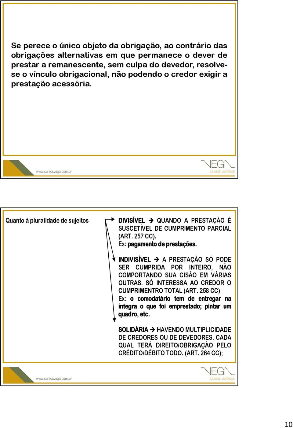 INDIVISÍVEL A PRESTAÇÀO SÓ PODE SER CUMPRIDA POR INTEIRO, NÃO COMPORTANDO SUA CISÃO EM VÁRIAS OUTRAS. SÓ INTERESSA AO CREDOR O CUMPRIMENTRO TOTAL (ART.