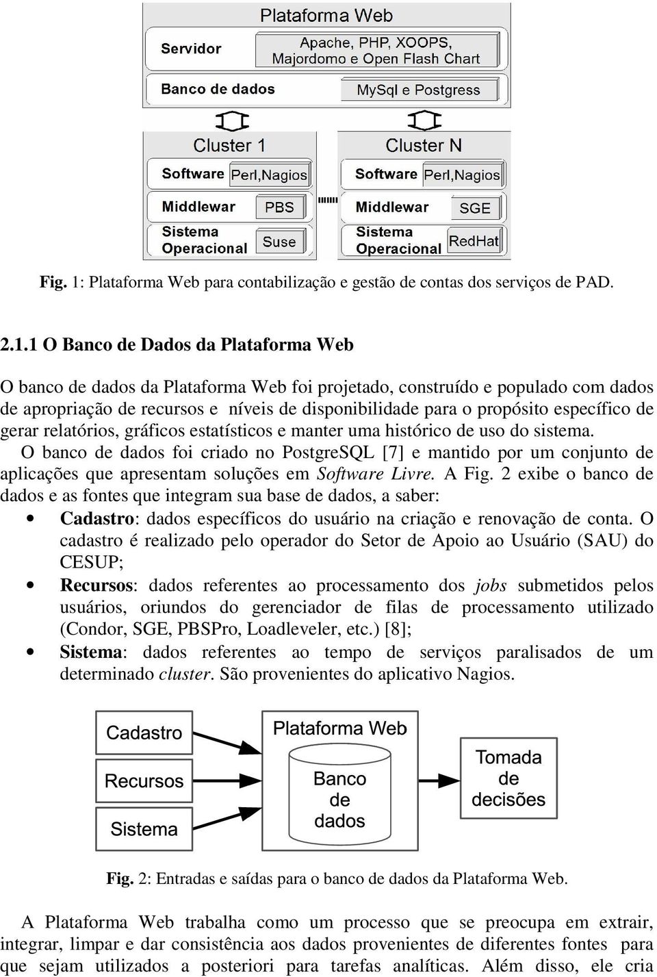 1 O Banco de Dados da Plataforma Web O banco de dados da Plataforma Web foi projetado, construído e populado com dados de apropriação de recursos e níveis de disponibilidade para o propósito