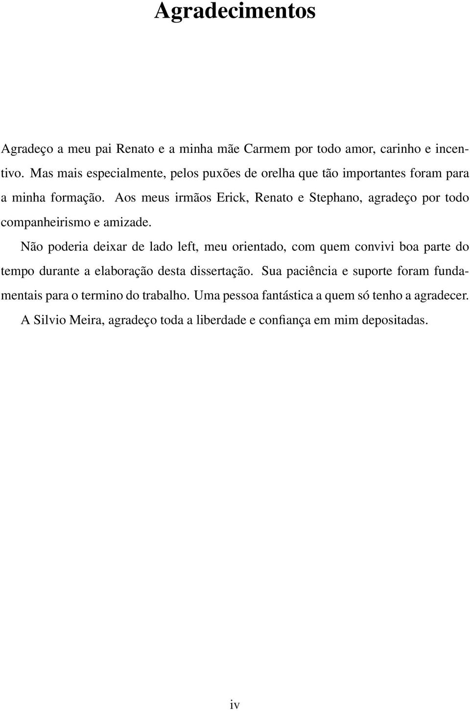 Aos meus irmãos Erick, Renato e Stephano, agradeço por todo companheirismo e amizade.