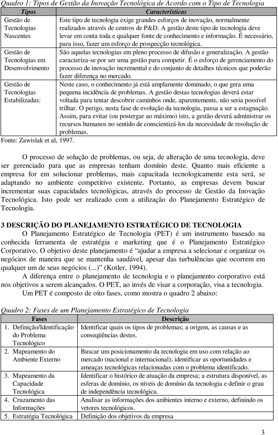 É necessário, Gestão de Tecnologias em Desenvolvimento Gestão de Tecnologias Estabilizadas: Fonte: Zawislak et al, 1997. para isso, fazer um esforço de prospecção tecnológica.