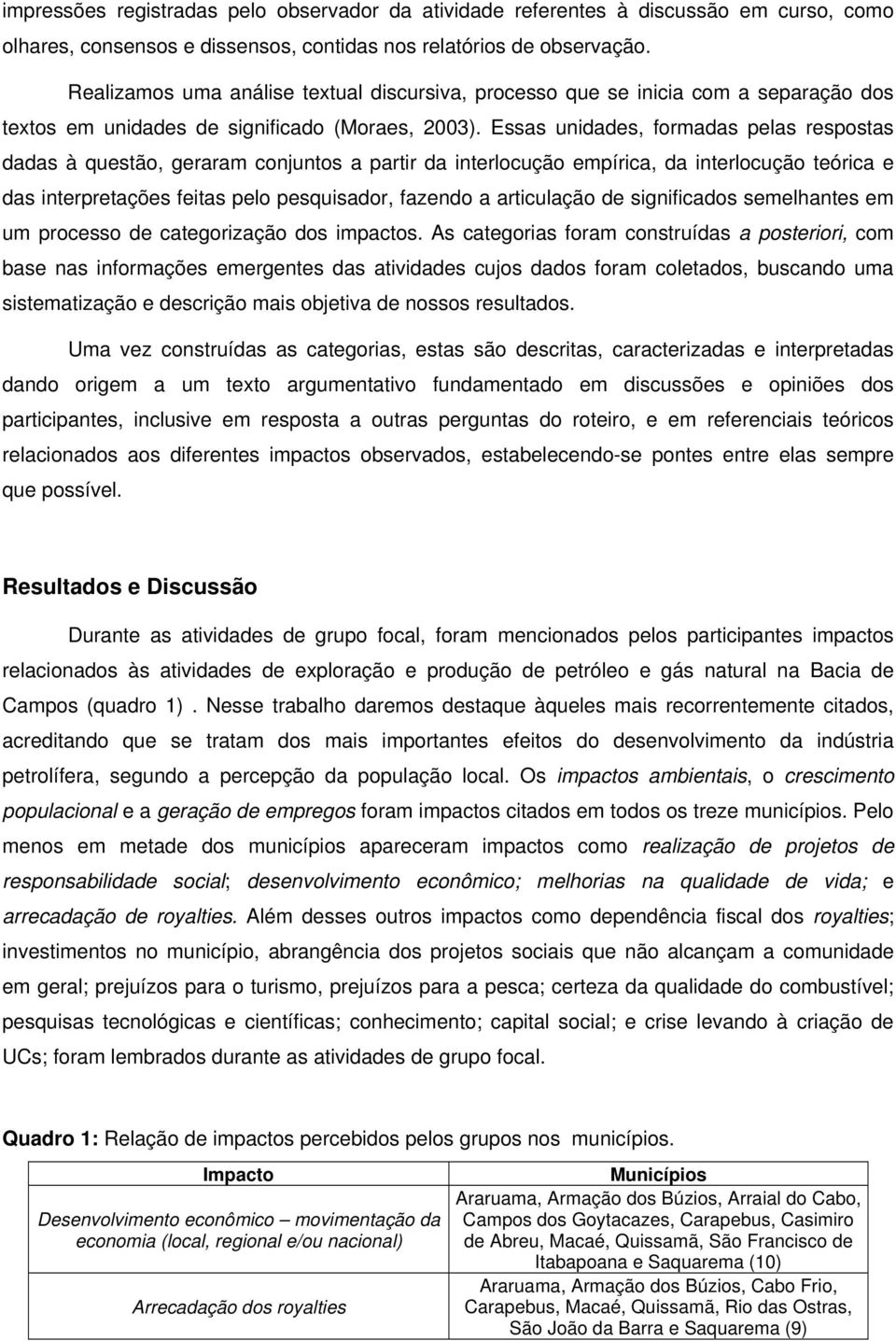 Essas unidades, formadas pelas respostas dadas à questão, geraram conjuntos a partir da interlocução empírica, da interlocução teórica e das interpretações feitas pelo pesquisador, fazendo a