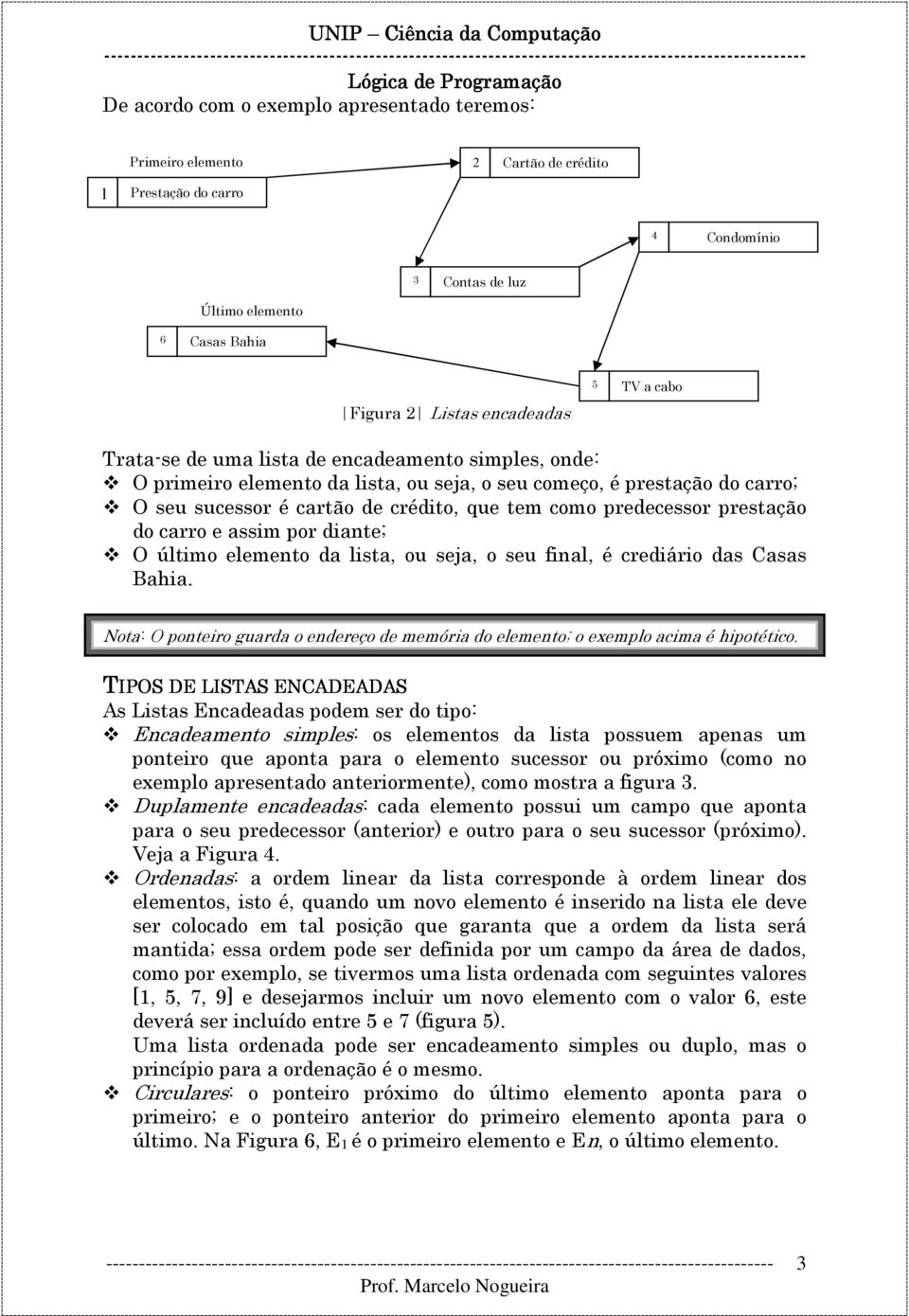 do carro e assim por diante; O último elemento da lista, ou seja, o seu final, é crediário das Casas Bahia. Nota: O ponteiro guarda o endereço de memória do elemento; o exemplo acima é hipotético.