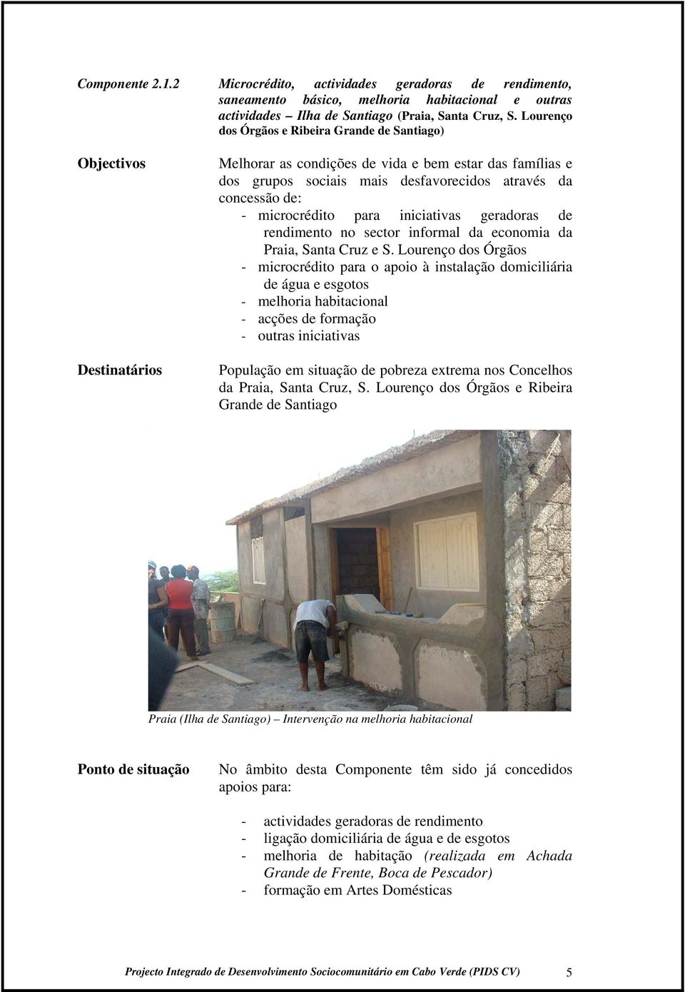 microcrédito para iniciativas geradoras de rendimento no sector informal da economia da Praia, Santa Cruz e S.