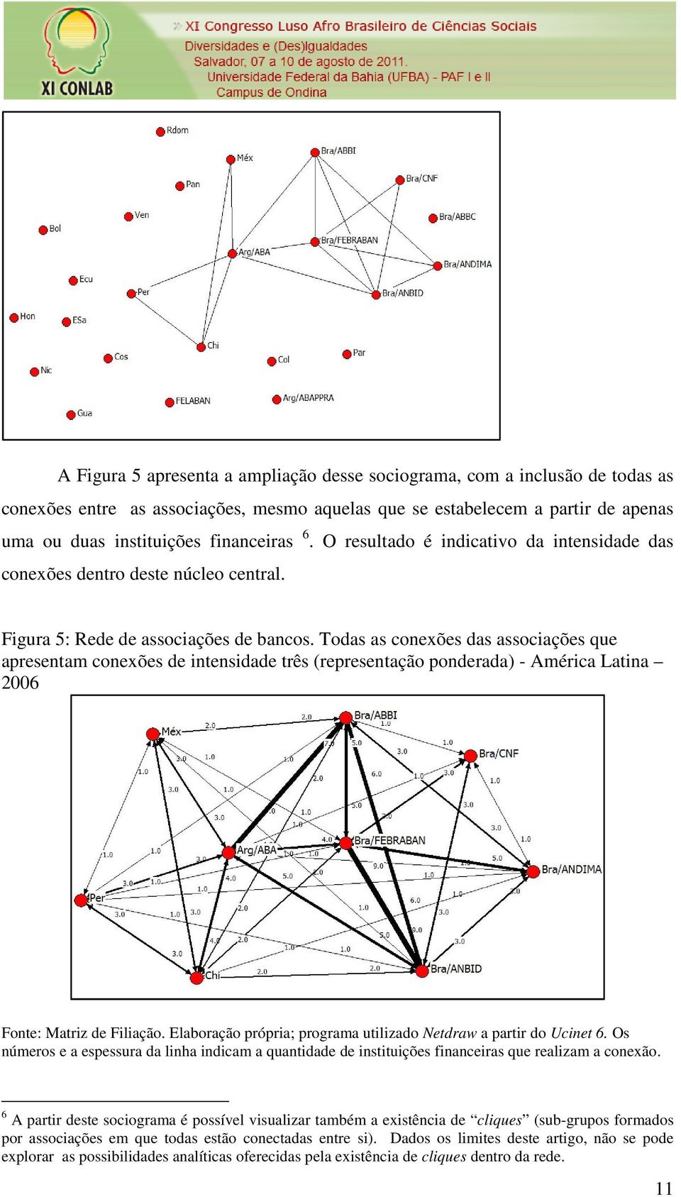 Todas as conexões das associações que apresentam conexões de intensidade três (representação ponderada) - América Latina 2006 Fonte: Matriz de Filiação.