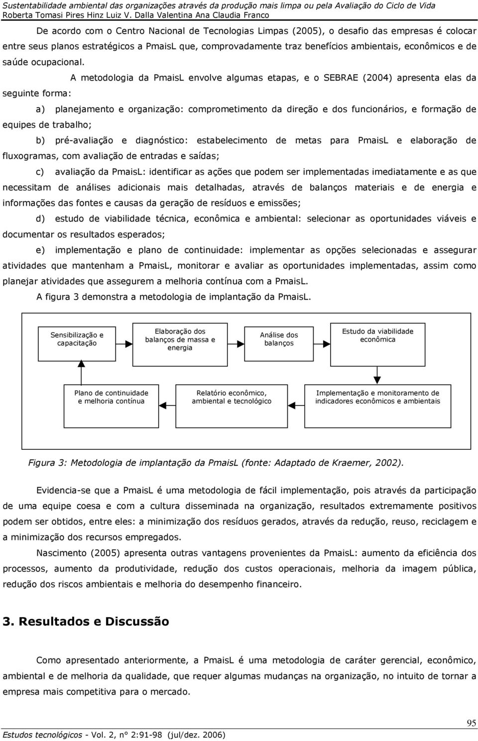 seguinte forma: A metodologia da PmaisL envolve algumas etapas, e o SEBRAE (2004) apresenta elas da a) planejamento e organização: comprometimento da direção e dos funcionários, e formação de equipes