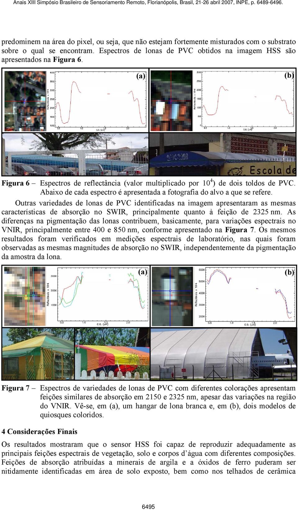 Outras variedades de lonas de PVC identificadas na imagem apresentaram as mesmas características de absorção no SWIR, principalmente quanto à feição de 2325 nm.