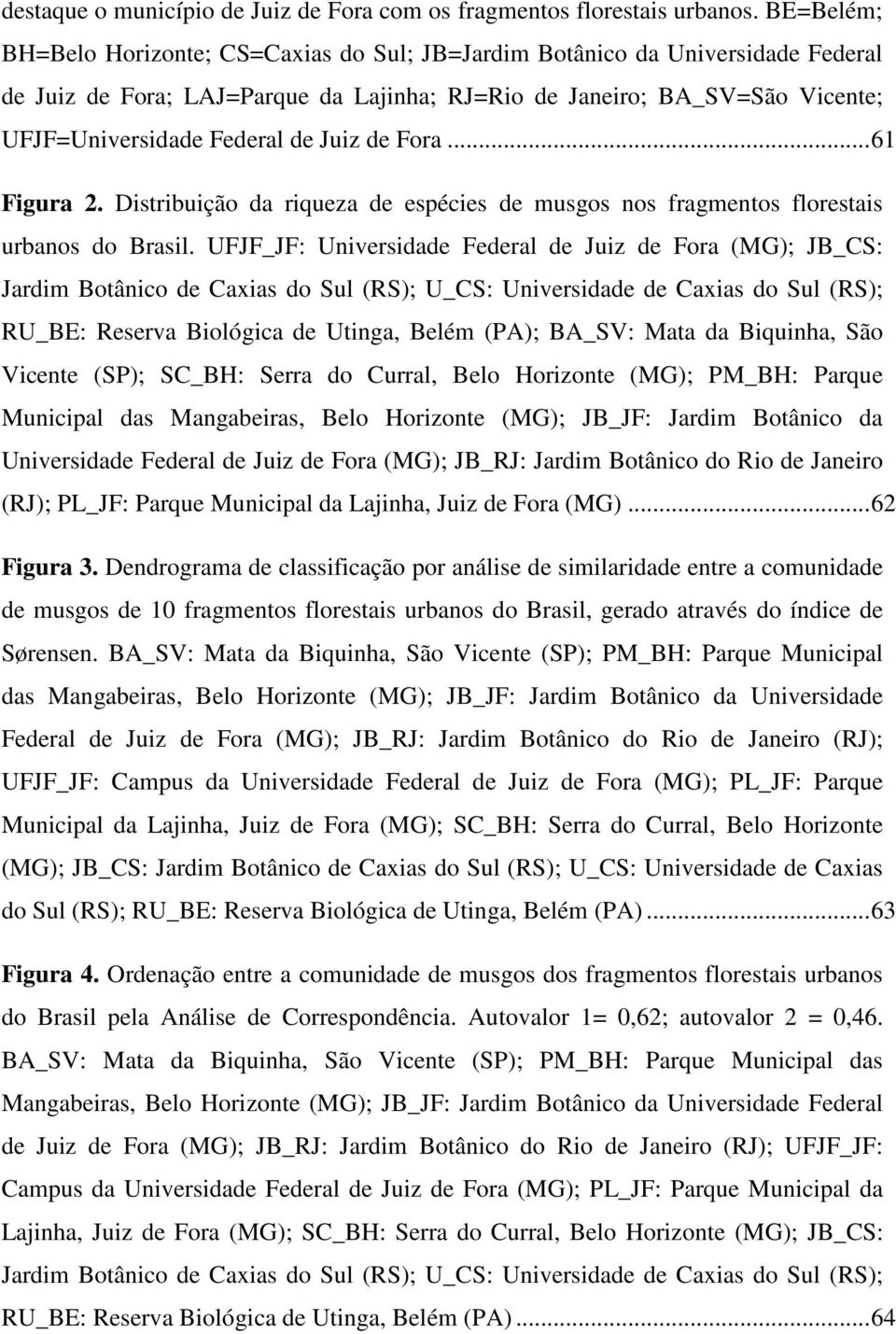 Juiz de Fora... 61 Figura 2. Distribuição da riqueza de espécies de musgos nos fragmentos florestais urbanos do Brasil.