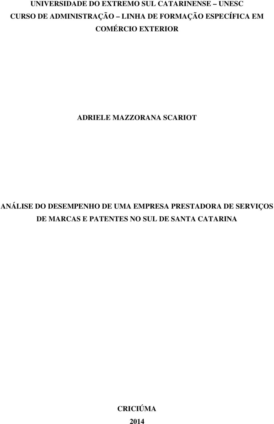 ADRIELE MAZZORANA SCARIOT ANÁLISE DO DESEMPENHO DE UMA EMPRESA