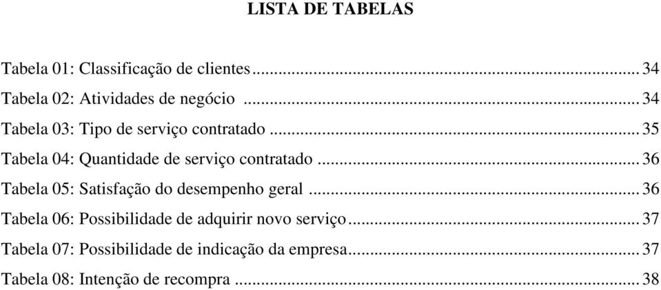 .. 36 Tabela 05: Satisfação do desempenho geral.