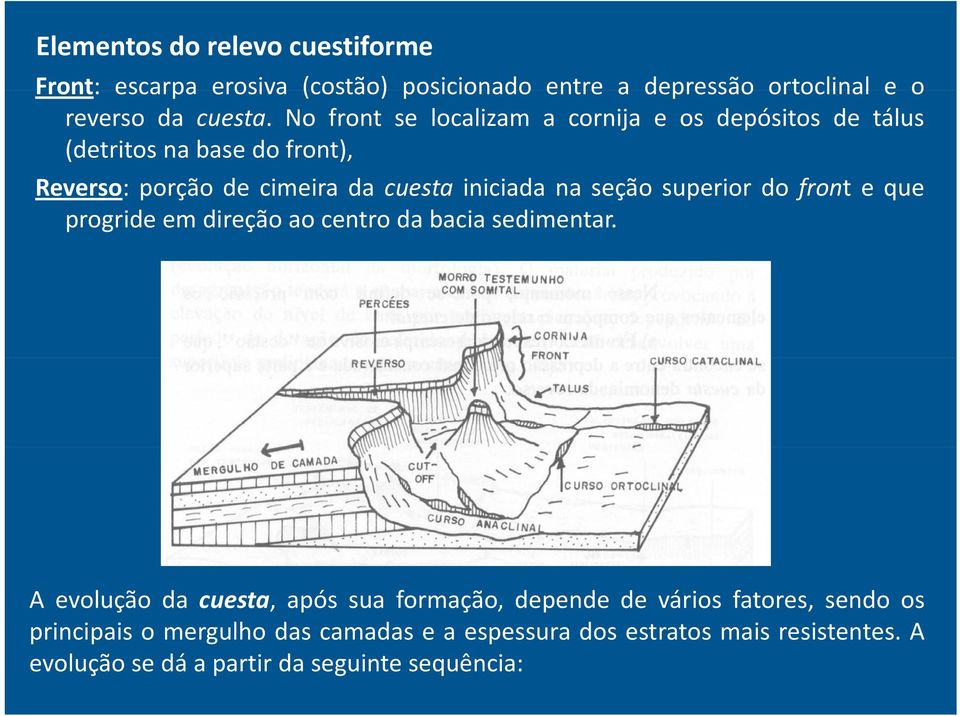 naseção superior do front eque progride em direção ao centro da bacia sedimentar.