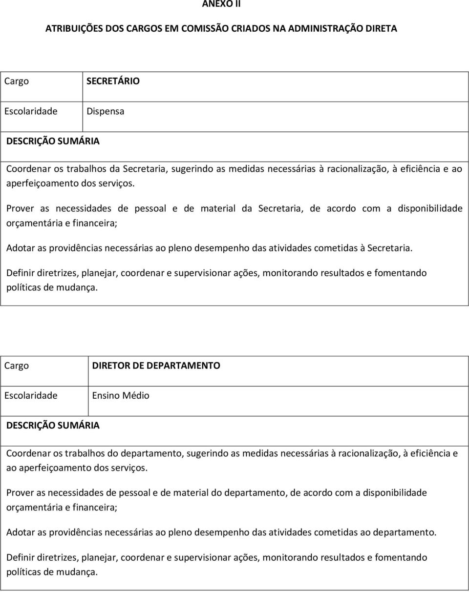 Prover as necessidades de pessoal e de material da Secretaria, de acordo com a disponibilidade orçamentária e financeira; Adotar as providências necessárias ao pleno desempenho das atividades