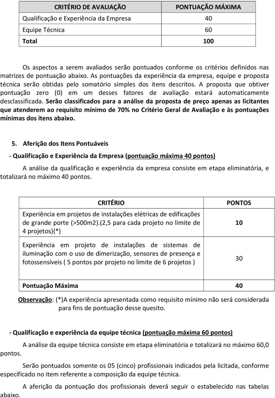 A proposta que obtiver pontuação zero (0) em um desses fatores de avaliação estará automaticamente desclassificada.