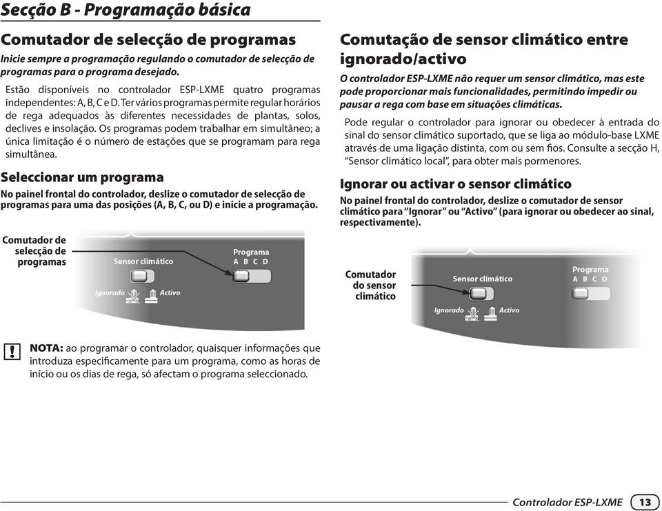 Ter vários programas permite regular horários de rega adequados às diferentes necessidades de plantas, solos, declives e insolação.