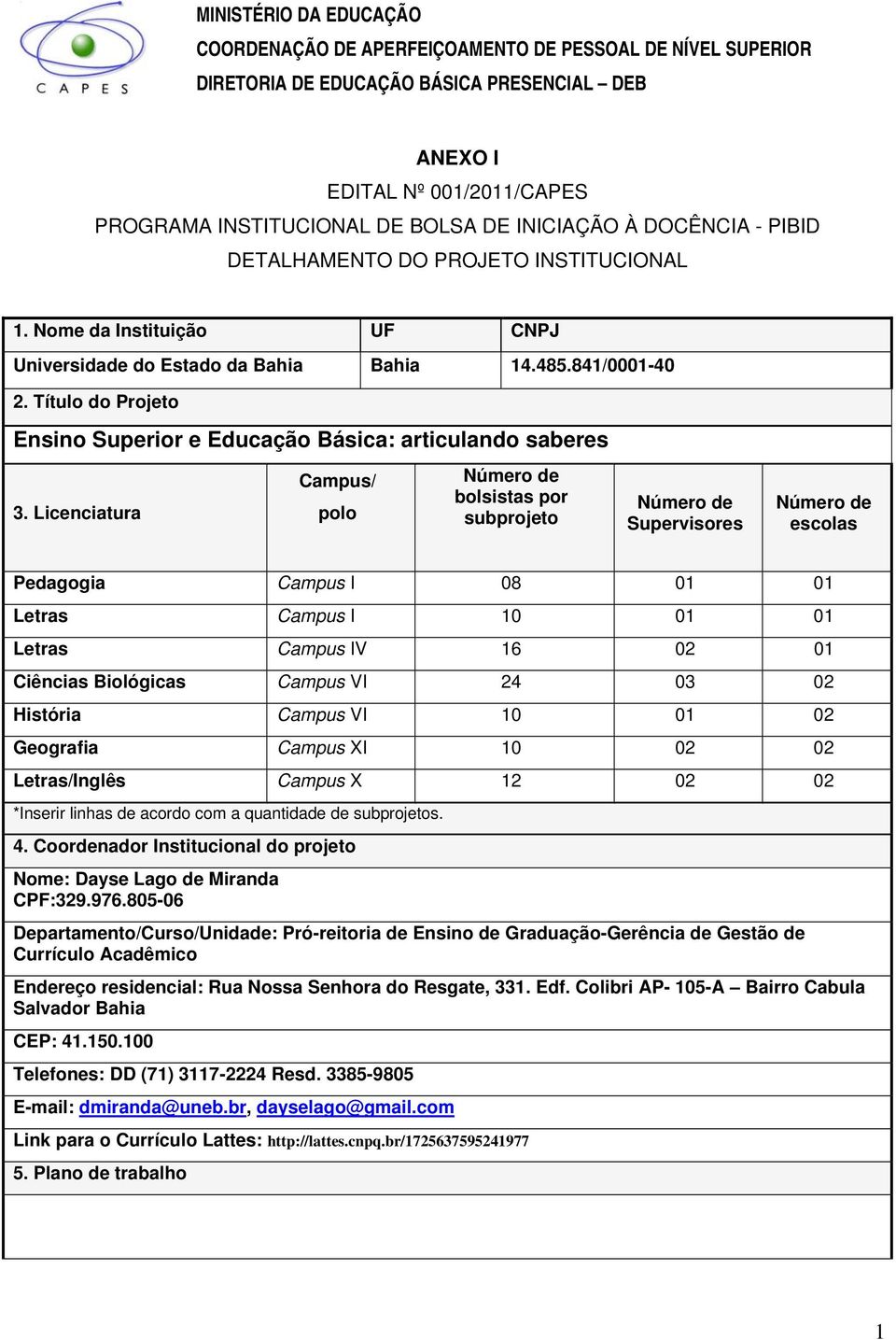 Título do Projeto Ensino Superior e Educação Básica: articulando saberes 3.