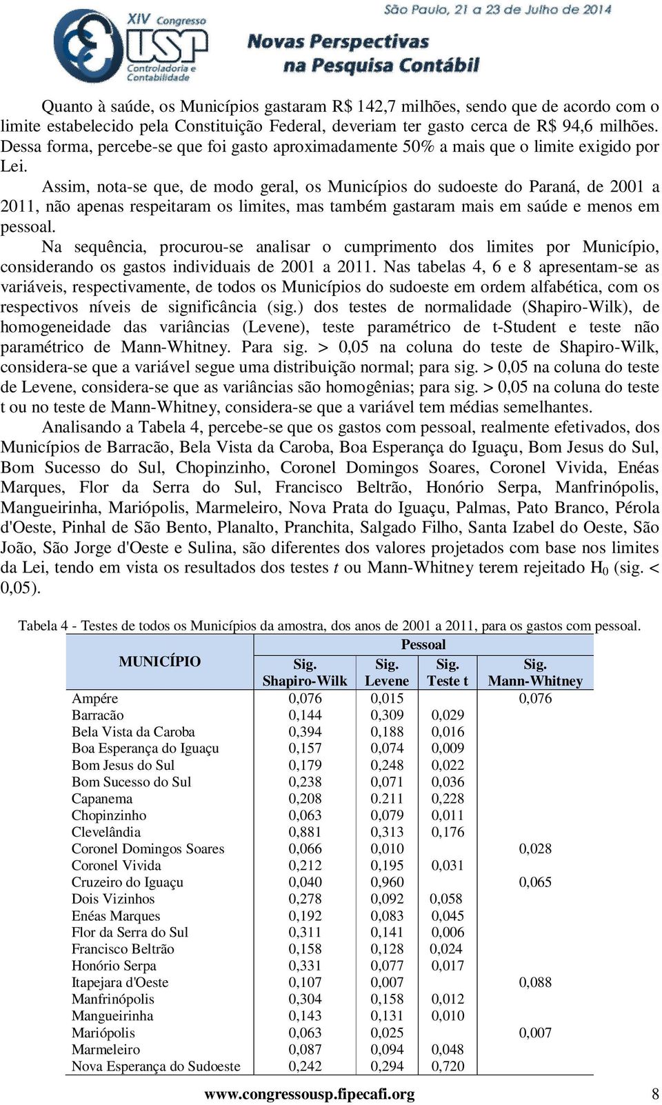 Assim, nota-se que, de modo geral, os Municípios do sudoeste do Paraná, de 2001 a 2011, não apenas respeitaram os limites, mas também gastaram mais em saúde e menos em pessoal.