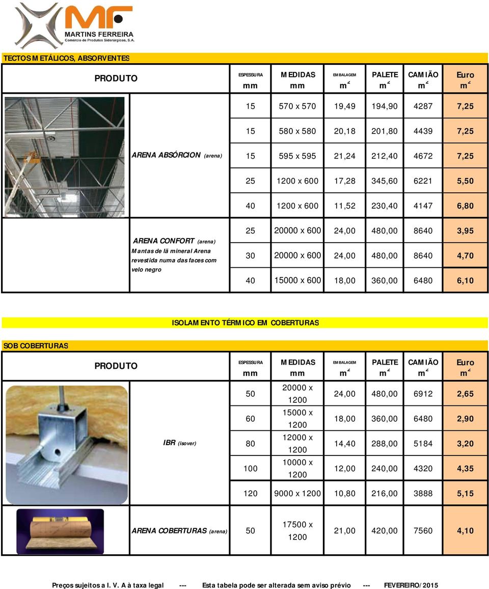 24,00 480,00 8640 4,70 40 15000 x 600 18,00 360,00 6480 6,10 ISOLAMENTO TÉRMICO EM COBERTURAS SOB COBERTURAS IBR (isover) 50 60 80 100 20000 x 1200 15000 x 1200 12000 x 1200 10000 x 1200