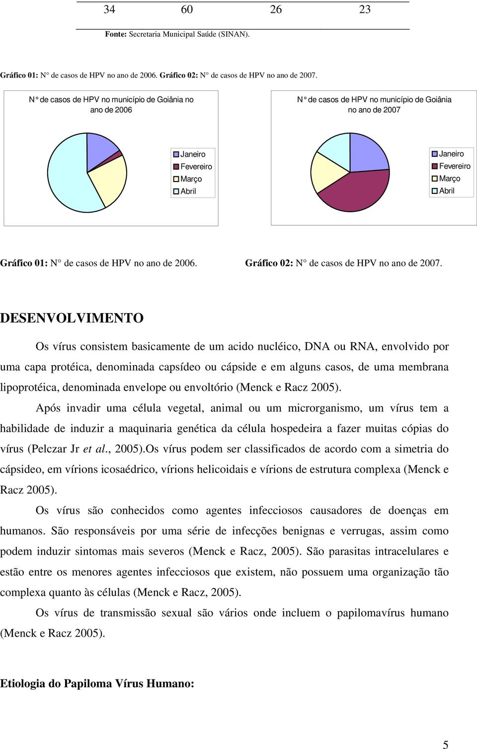 HPV no ano de 2006. Gráfico 02: N de casos de HPV no ano de 2007.