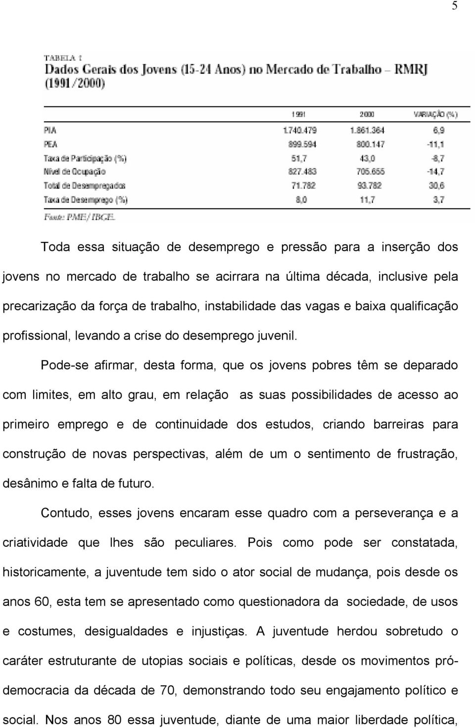 Pode-se afirmar, desta forma, que os jovens pobres têm se deparado com limites, em alto grau, em relação as suas possibilidades de acesso ao primeiro emprego e de continuidade dos estudos, criando