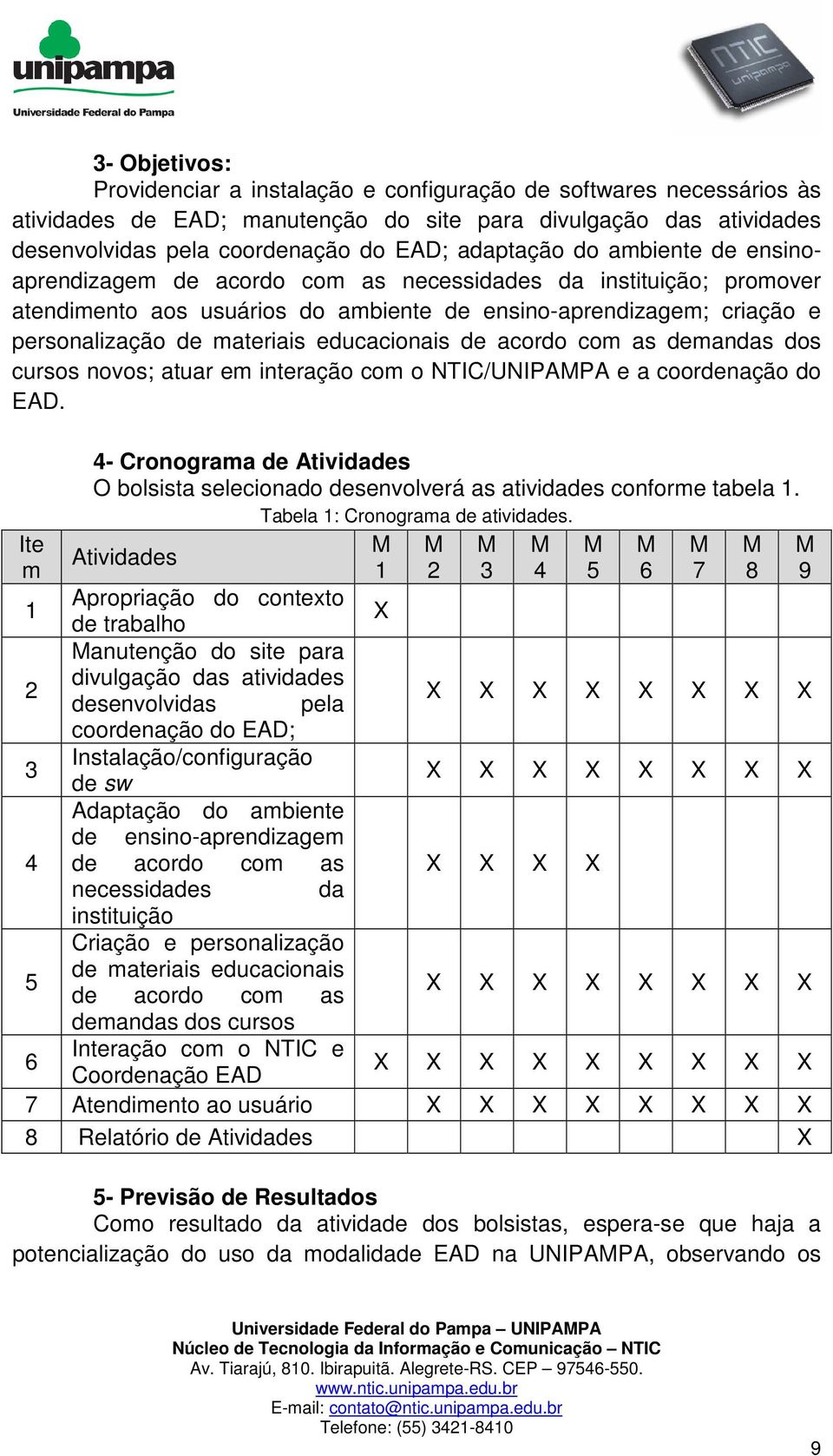 educacionais de acordo com as demandas dos cursos novos; atuar em interação com o NTIC/UNIPAPA e a coordenação do EAD.