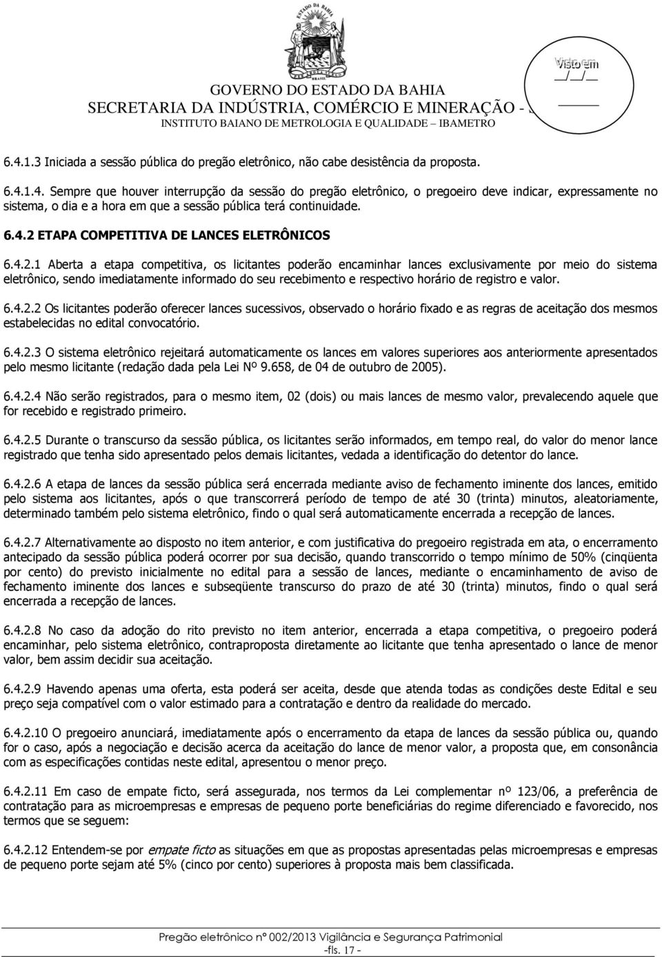 ETAPA COMPETITIVA DE LANCES ELETRÔNICOS 6.4.2.
