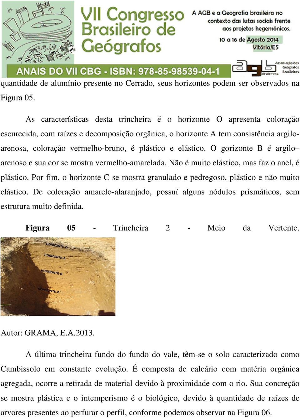 plástico e elástico. O gorizonte B é argilo arenoso e sua cor se mostra vermelho-amarelada. Não é muito elástico, mas faz o anel, é plástico.