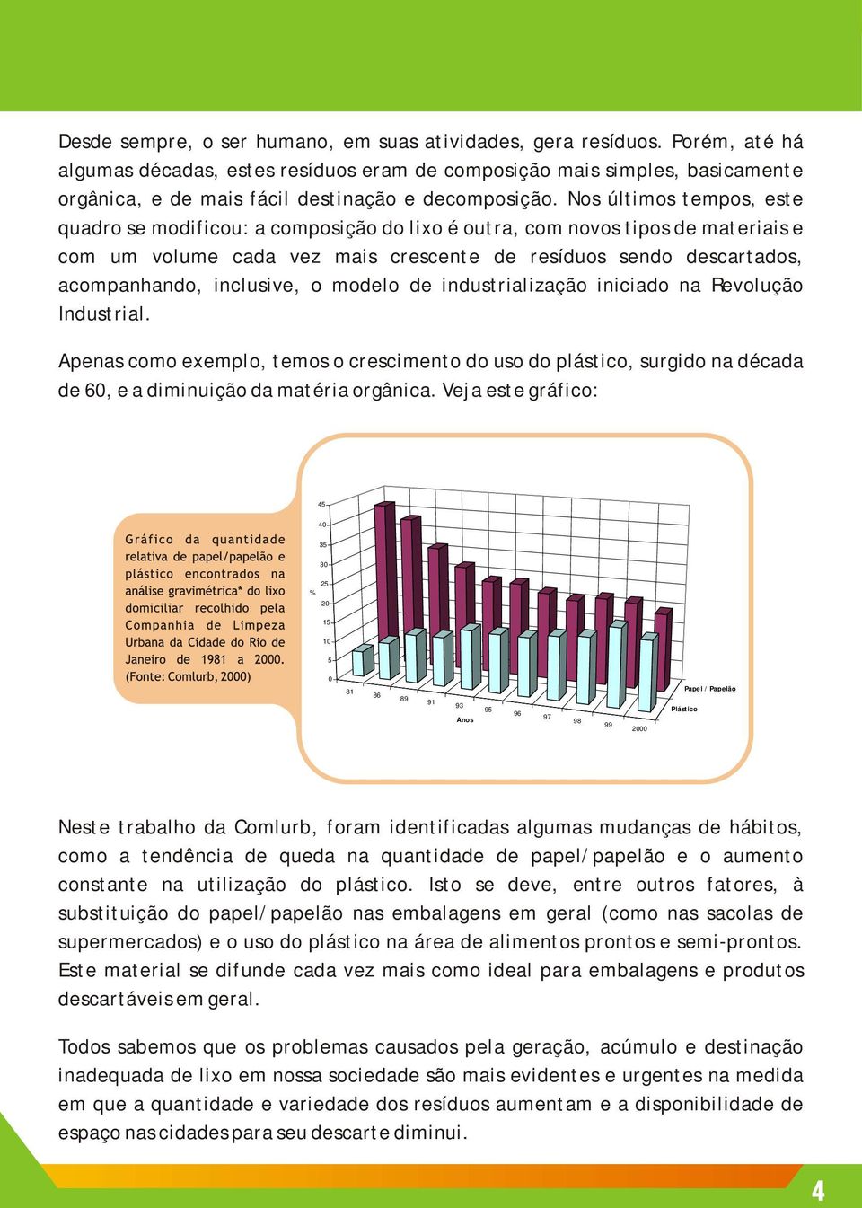 Nos últimos tempos, este quadro se modificou: a composição do lixo é outra, com novos tipos de materiais e com um volume cada vez mais crescente de resíduos sendo descartados, acompanhando,