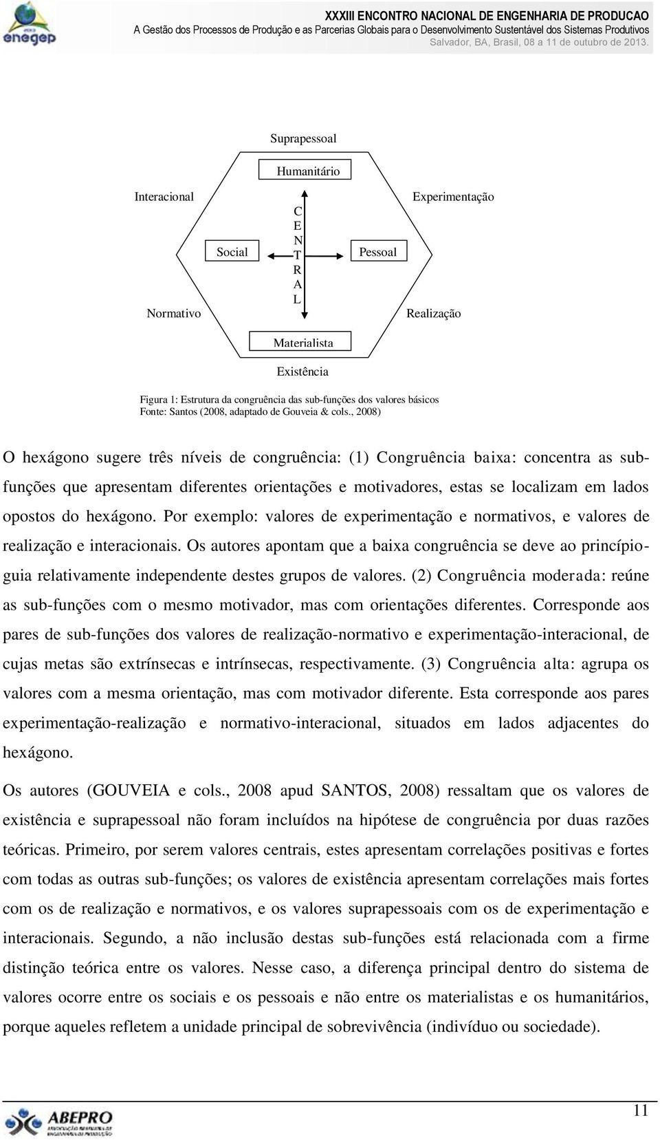 , 2008) O hexágono sugere três níveis de congruência: (1) Congruência baixa: concentra as subfunções que apresentam diferentes orientações e motivadores, estas se localizam em lados opostos do