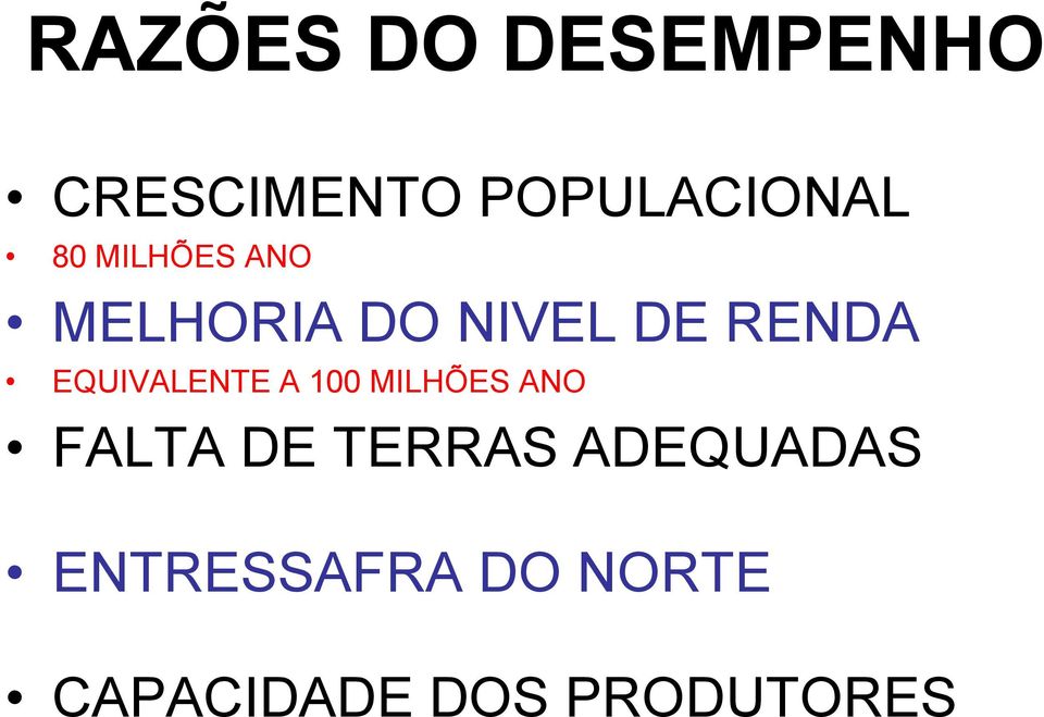 EQUIVALENTE A 100 MILHÕES ANO FALTA DE TERRAS