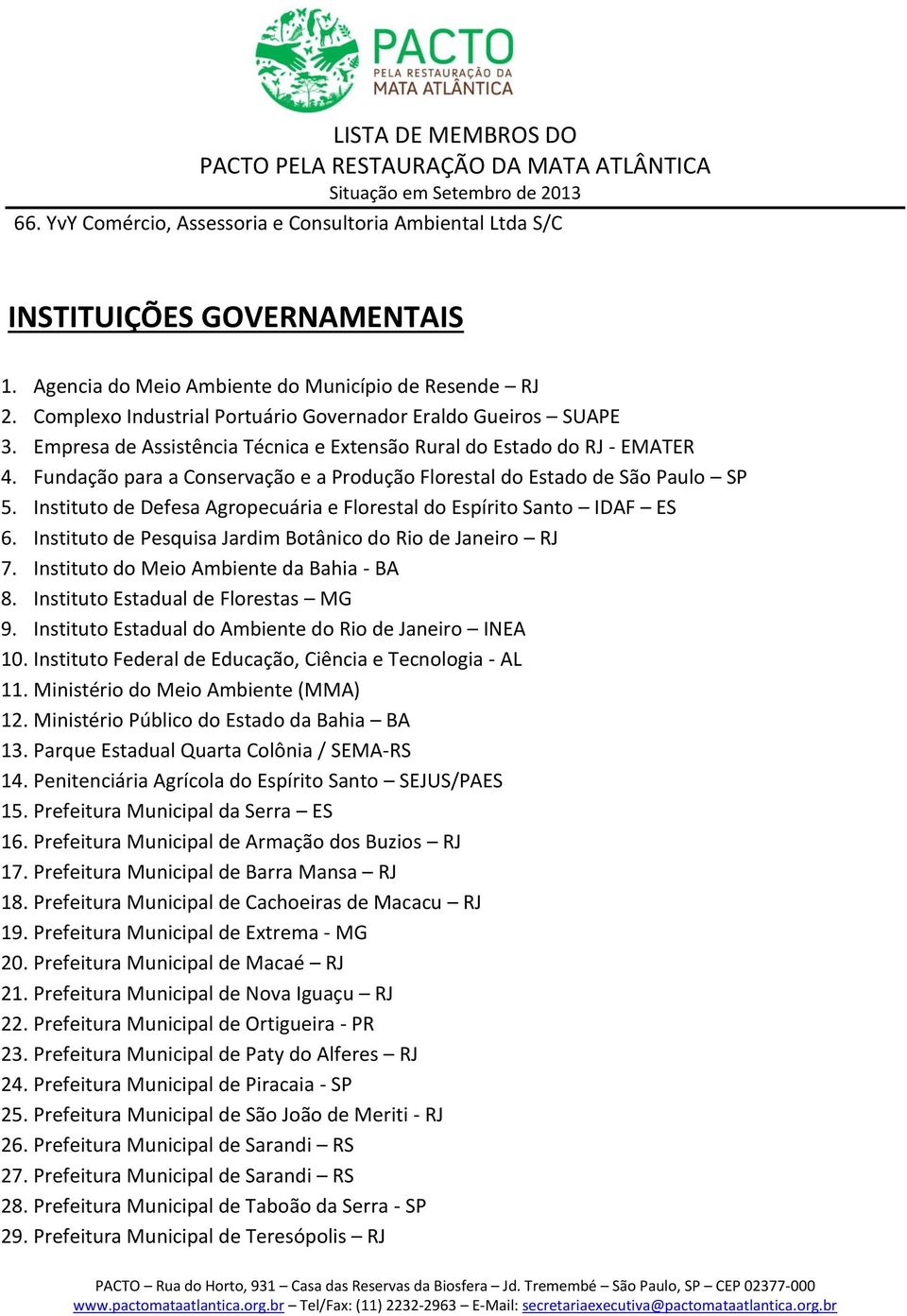 Fundação para a Conservação e a Produção Florestal do Estado de São Paulo SP 5. Instituto de Defesa Agropecuária e Florestal do Espírito Santo IDAF ES 6.