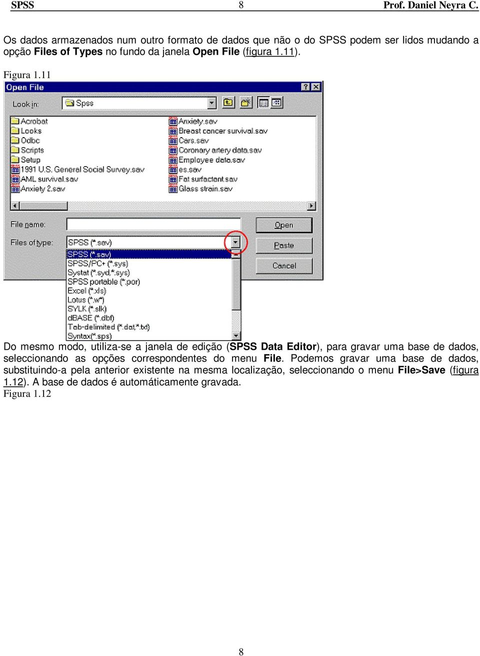 11 Do mesmo modo, utiliza-se a janela de edição (SPSS Data Editor), para gravar uma base de dados, seleccionando as opções