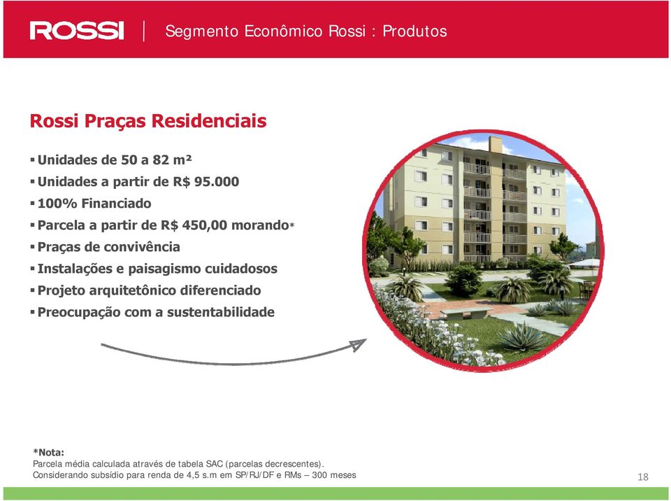 cuidadosos Projeto arquitetônico diferenciado Preocupação com a sustentabilidade *Nota: Parcela média calculada