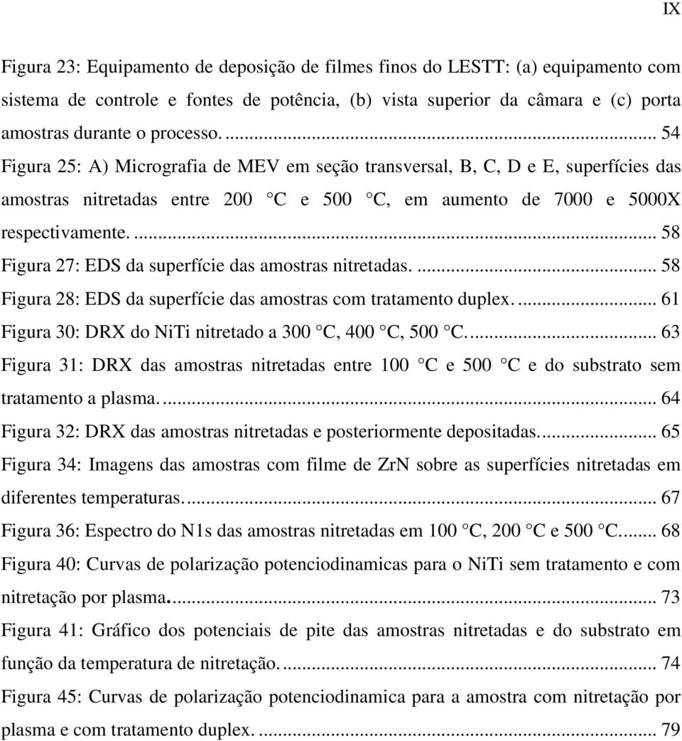 ... 58 Figura 27: EDS da superfície das amostras nitretadas.... 58 Figura 28: EDS da superfície das amostras com tratamento duplex.... 61 Figura 30: DRX do NiTi nitretado a 300 C, 400 C, 500 C.