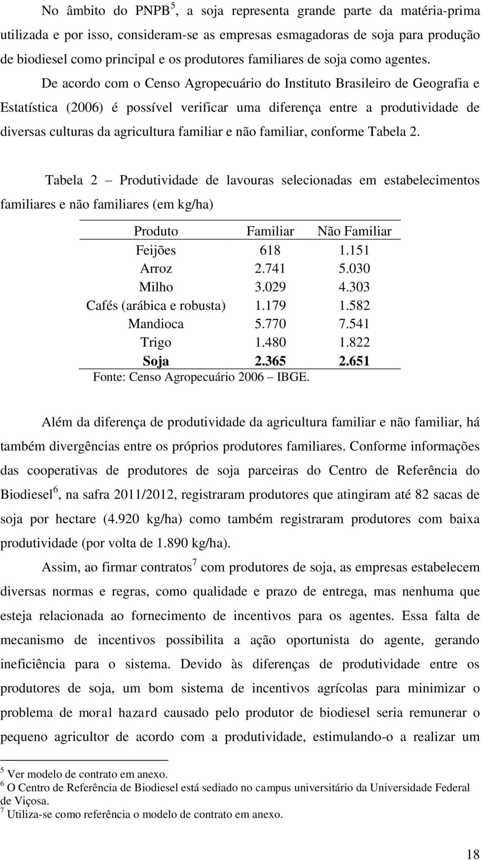 De acordo com o Censo Agropecuário do Instituto Brasileiro de Geografia e Estatística (2006) é possível verificar uma diferença entre a produtividade de diversas culturas da agricultura familiar e