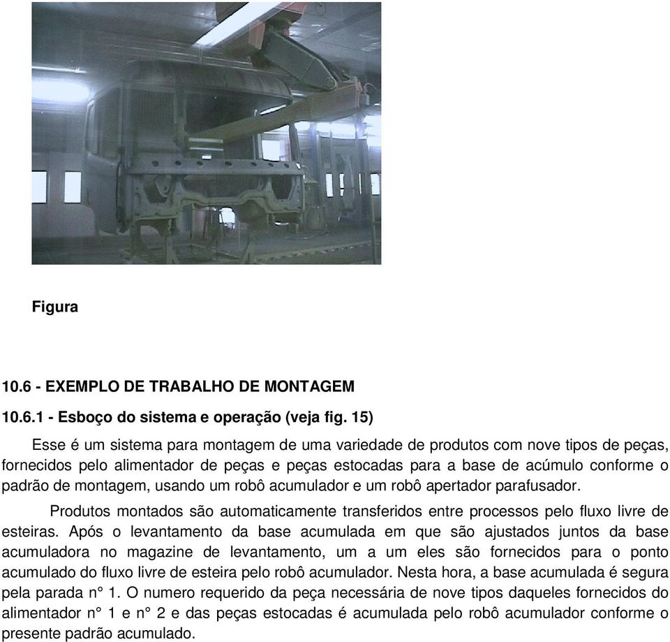 usando um robô acumulador e um robô apertador parafusador. Produtos montados são automaticamente transferidos entre processos pelo fluxo livre de esteiras.