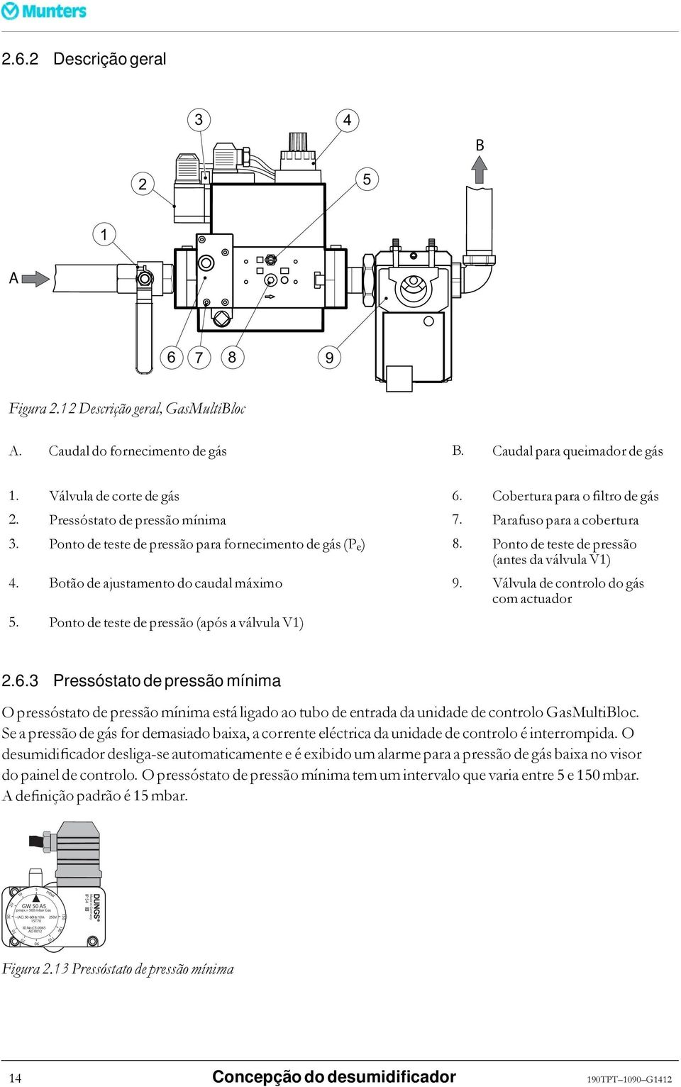 Ponto de teste de pressão (antes da válvula V1) 4. Botão de ajustamento do caudal máximo 9. Válvula de controlo do gás com actuador 5. Pontodetestedepressão(apósaválvulaV1) 2.6.