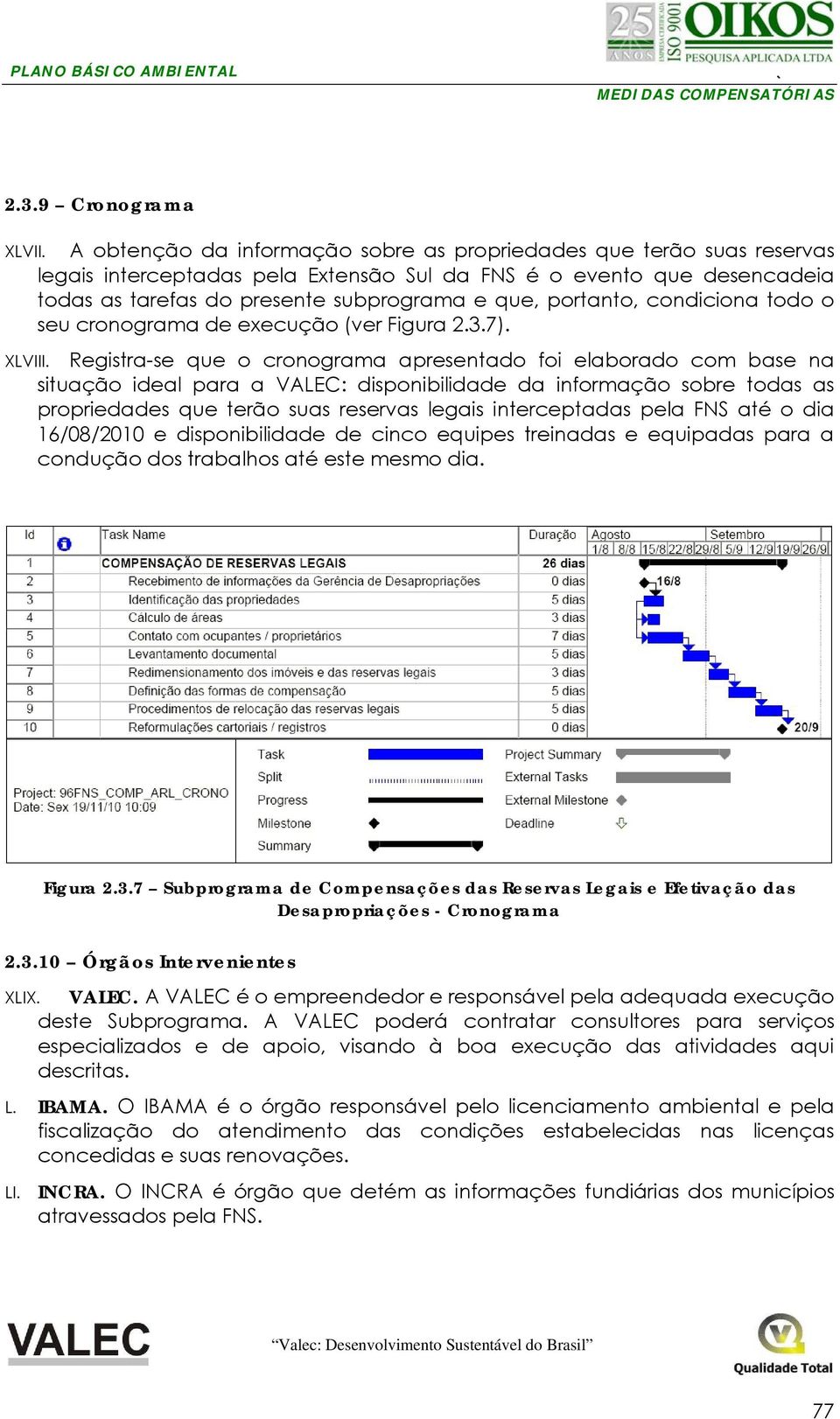 portanto, condiciona todo o seu cronograma de execução (ver Figura 2.3.7). XLVIII.