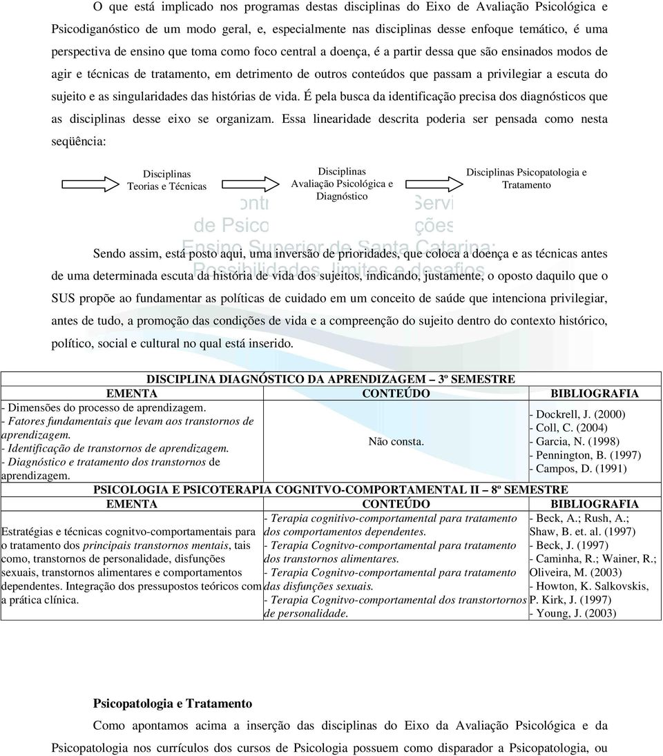 sujeito e as singularidades das histórias de vida. É pela busca da identificação precisa dos diagnósticos que as disciplinas desse eixo se organizam.