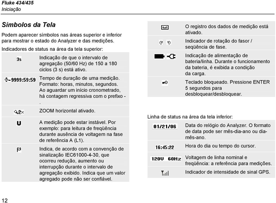 Formato: horas, minutos, segundos. Ao aguardar um início cronometrado, há contagem regressiva com o prefixo -. ZOOM horizontal ativado. A medição pode estar instável.