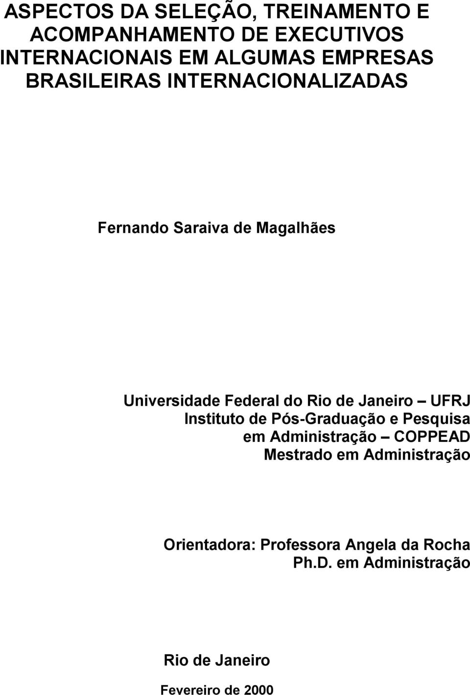 Rio de Janeiro UFRJ Instituto de Pós-Graduação e Pesquisa em Administração COPPEAD Mestrado em