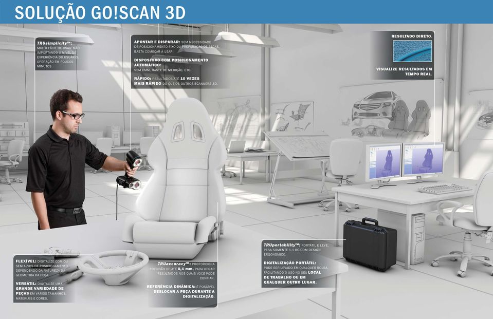 FLEXÍVEL: DIGITALIZE COM OU DEPENDENDO DA NATUREZA DA VERSÁTIL: DIGITALIZE UMA GRANDE VARIEDADE DE PEÇAS TRUaccuracy : PROPORCIONA PRECISÃO DE ATÉ 0,1 mm, PARA