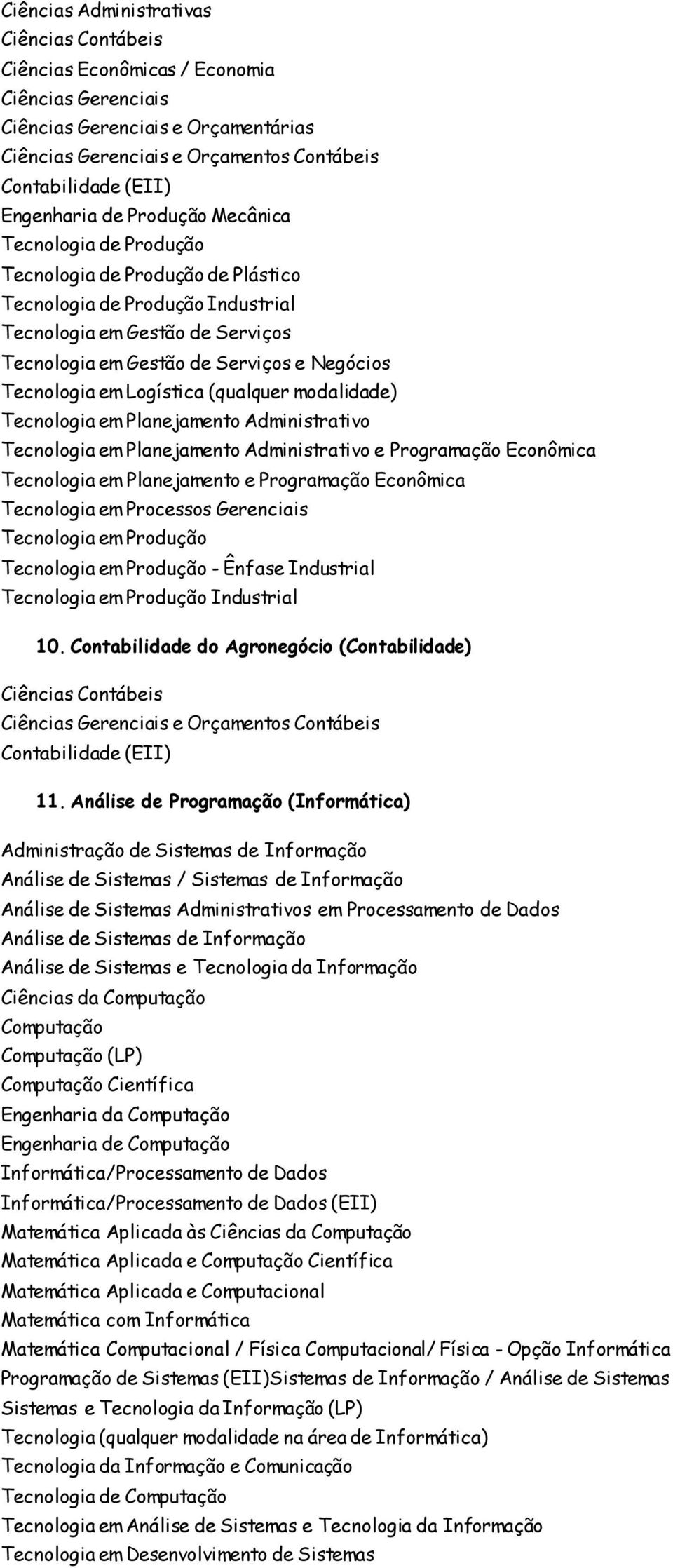 Análise de Programação (Informática) Análise de Sistemas Administrativos em Processamento de Dados Análise de Sistemas e Tecnologia da Informação