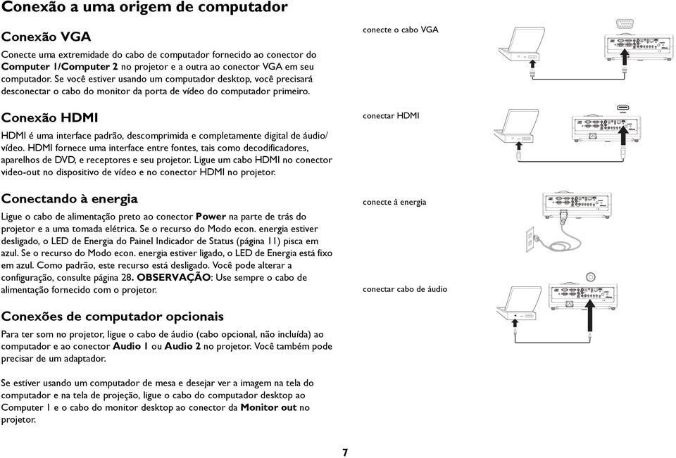 Conexão HDMI HDMI é uma interface padrão, descomprimida e completamente digital de áudio/ vídeo.