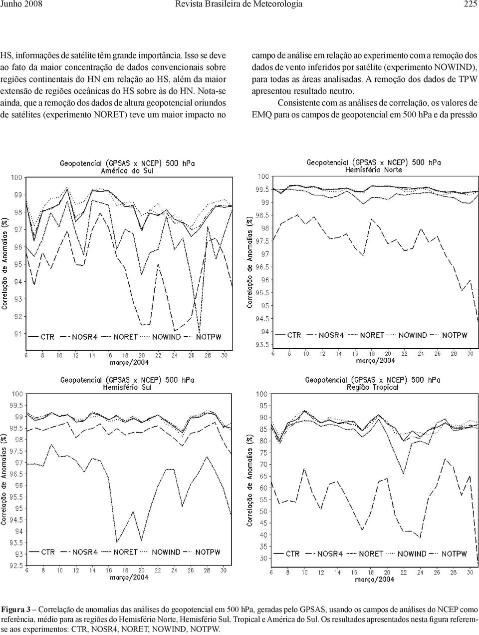 Nota-se ainda, que a remoção dos dados de altura geopotencial oriundos de satélites (experimento NORET) teve um maior impacto no campo de análise em relação ao experimento com a remoção dos dados de