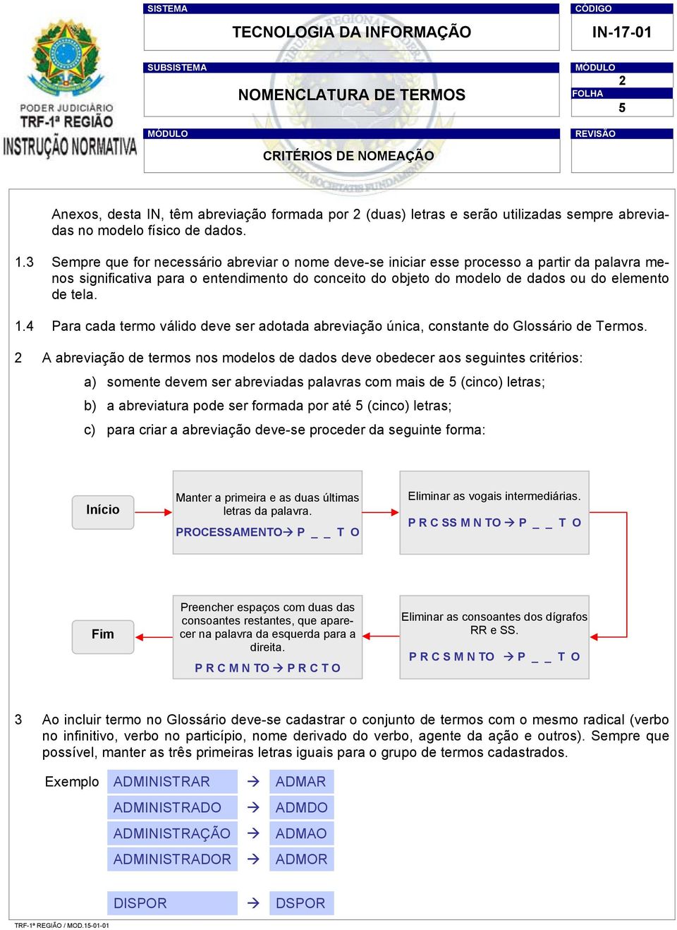 1.4 Para cada termo válido deve ser adotada abreviação única, constante do Glossário de Termos.